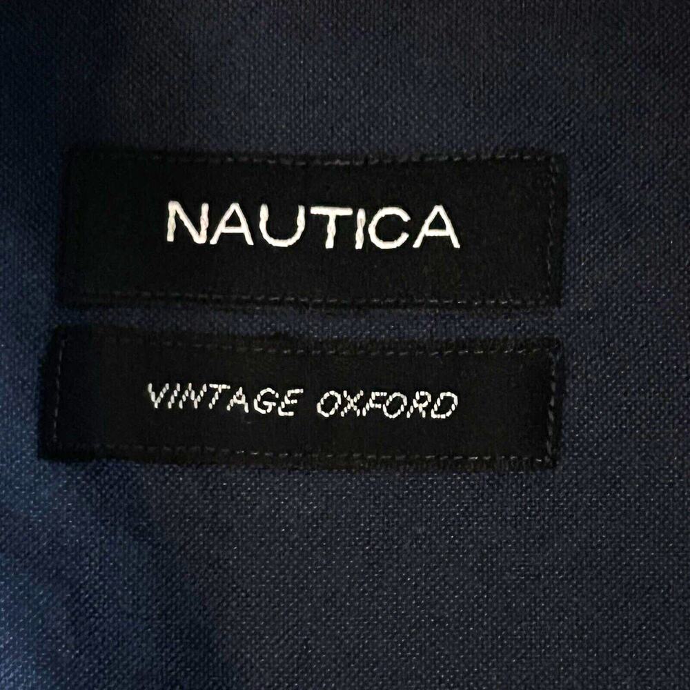 Nautica Mens Size 16 34/35 Button Down Shirt Vintage Oxford Blue Preppy - Picture 2 of 16